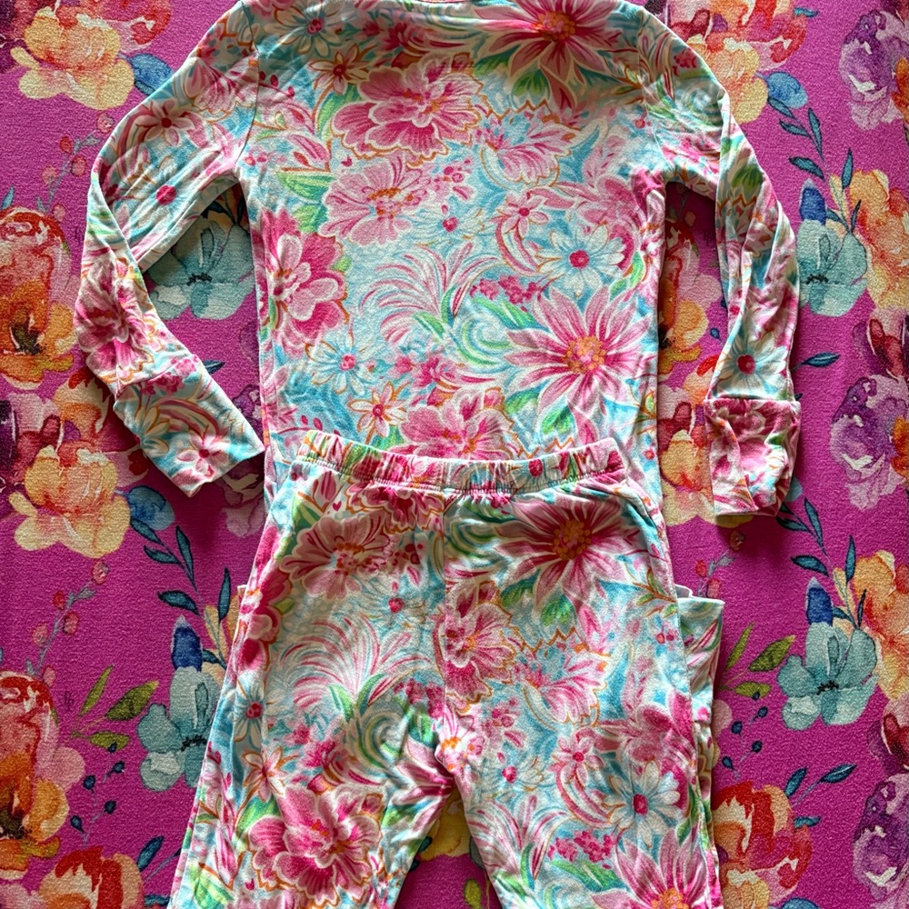Posh Peanut Pink, Aqua & Green Floral Long Sleeve Pajama Set